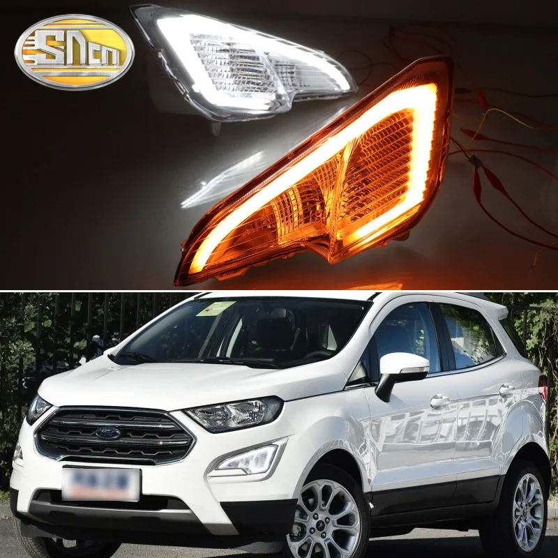 

2PCS LED Daytime Running Light For Ford Ecosport 2018 2019 Yellow Turn Signal Functions Car DRL Waterproof ABS 12V LED Fog Lamp