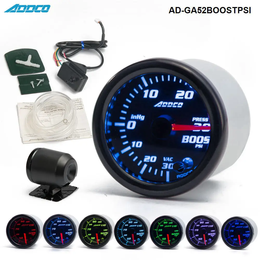 Car Auto 12V 52mm/2" 7 Colors Universal PSI Turbo Boost Gauge LED With