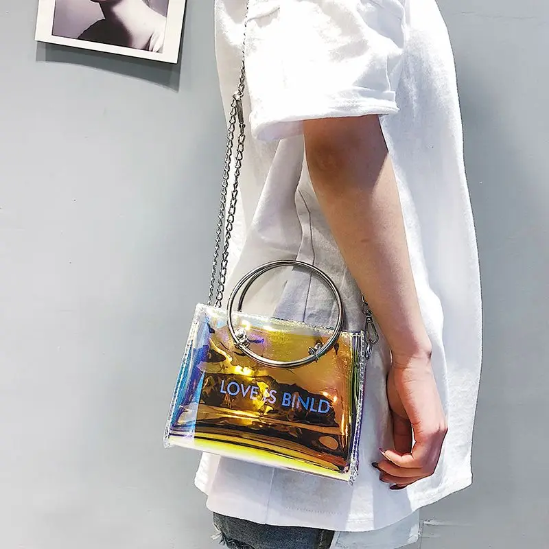 أزياء النساء مجموعة الحقائب حقيبة كتف + مخلب ل المراهقات الأزياء الليزر-هلام Crossbody حقيبة دائرة مقبض حمل الملونة