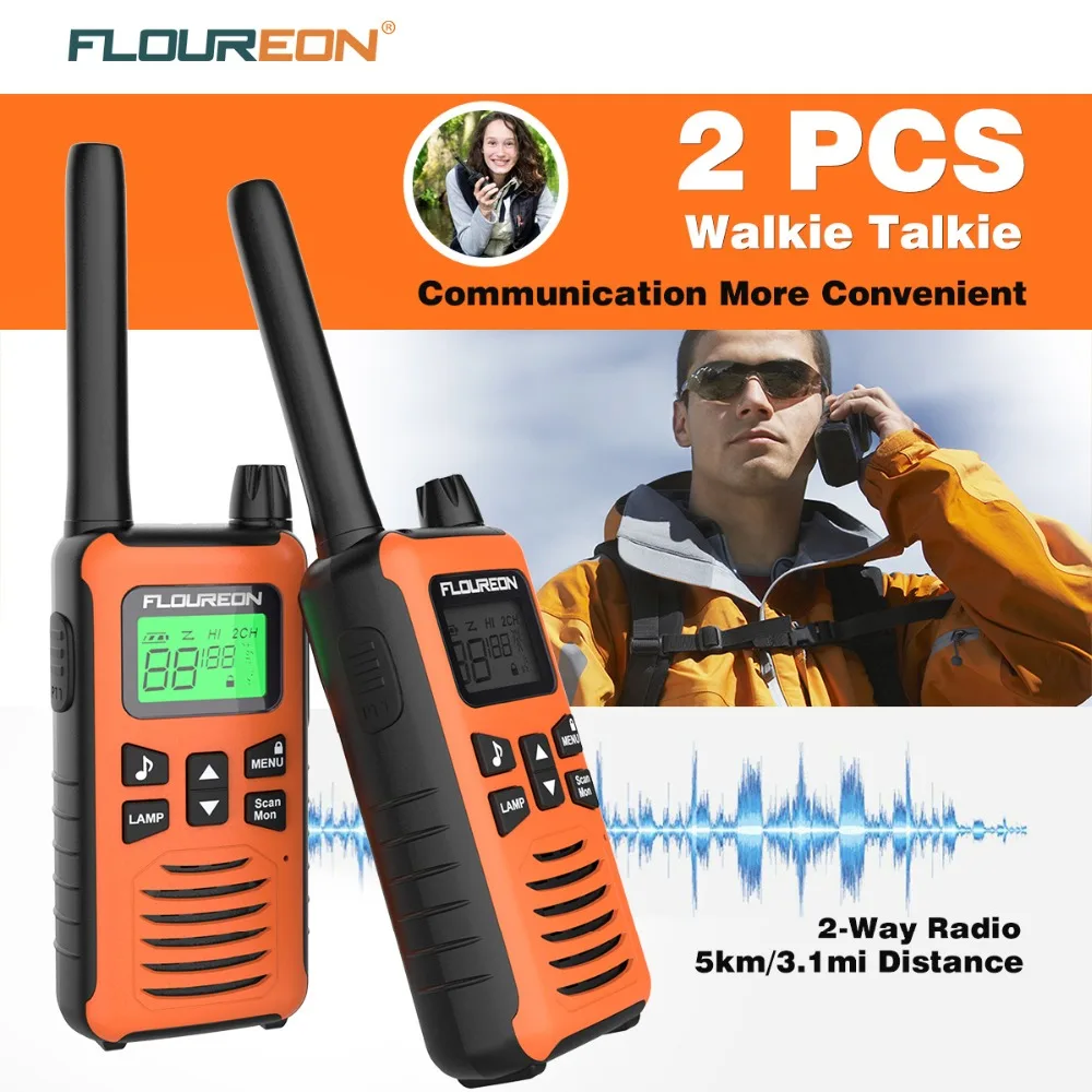 FLOUREON 16 каналов Twins Walkie Talkies PMR 446MHZ двухстороннее радио до 5000 метров/3,1 милей диапазон ручной переговорный оранжевый