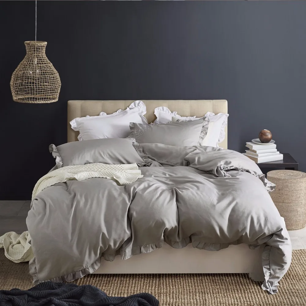 Modern Flouncing Bedding Set Solid Color Duvet Cover Set With