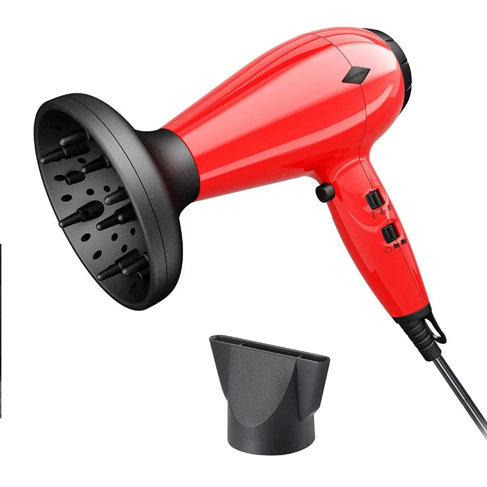 

NITION Ionic Hair Dryer with Diffuser Attachment 1875 Watt Ceramic Negative Ion Blow Red Dryer Cool Shot Button 3 Heat/2 Speed S