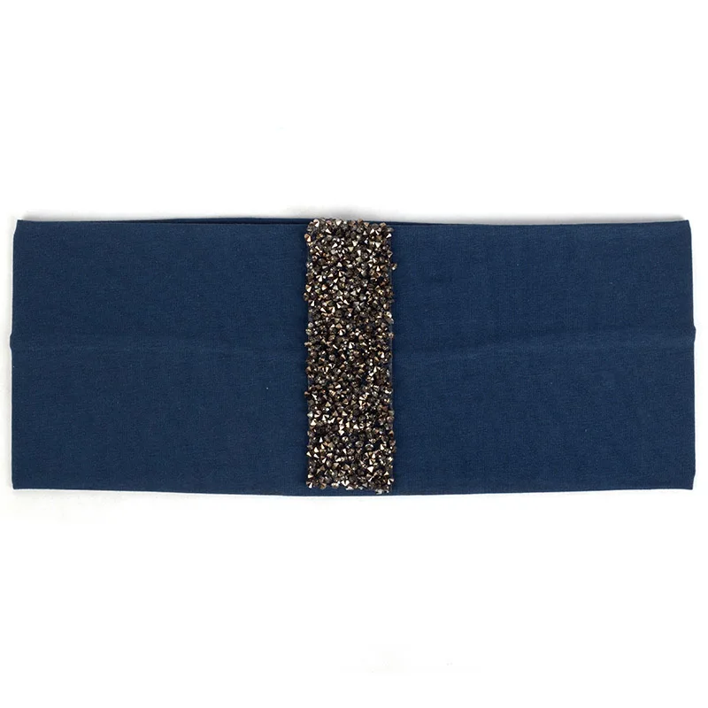 Gray Navy Geebro Модные женские хлопковые эластичные Стразы обруч с лентой аксессуары для девочек женские богемные повязки на голову для дам - Color: Gray Navy