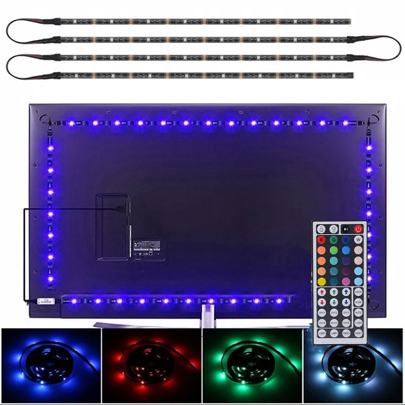 Светодиодная лента RGB 5050 SMD 5 в 4X50 см/2X50 см 2X100 см 16 изменение цвета с USB 44KEY ИК пульт дистанционного управления для ТВ фоновое освещение