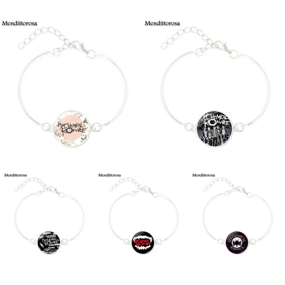 

Mendittorosa Rock Band My Chemical Romance Glass Cabochon Jewelry With Silver Plated Statement Bracelet Bangle For Women