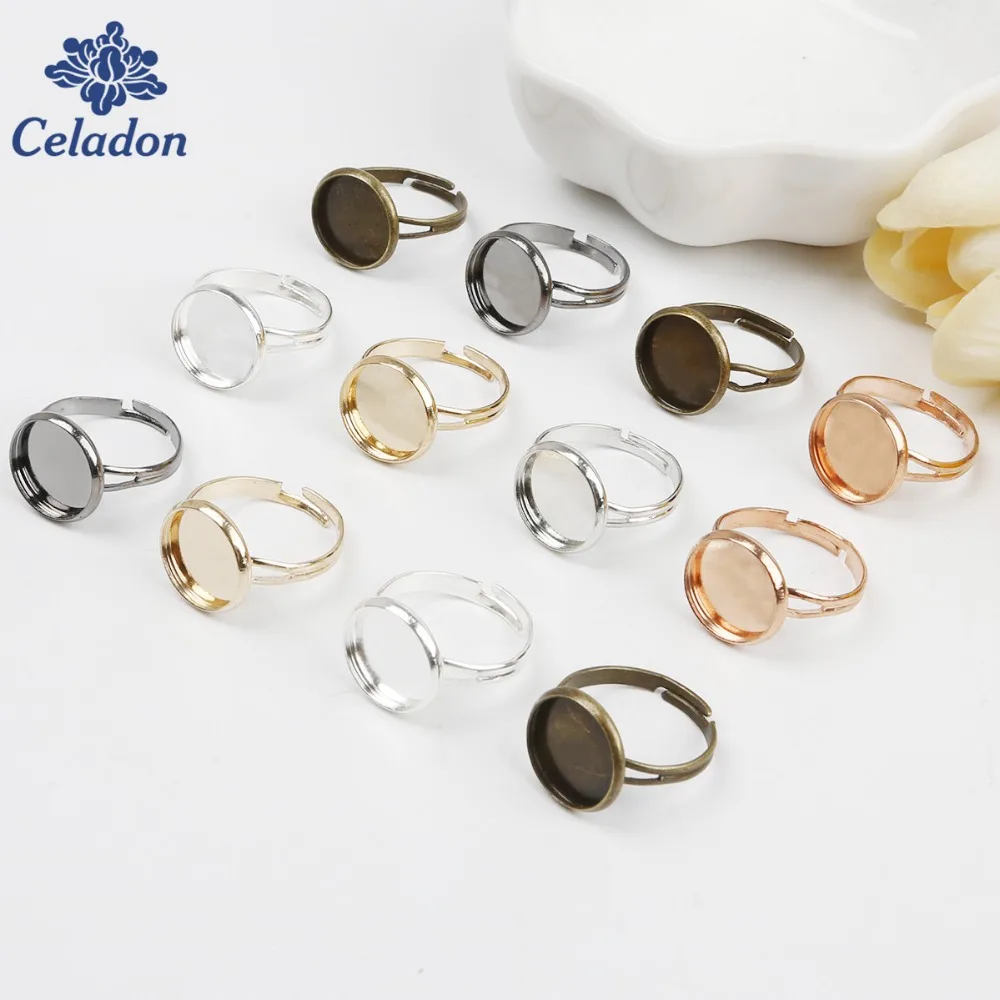 

10pcs/lot Adjustable Blank Ring Base Fit Dia 12 mm Glass Cabochons Cameo Settings Tray DIY Jewelry Making Ring