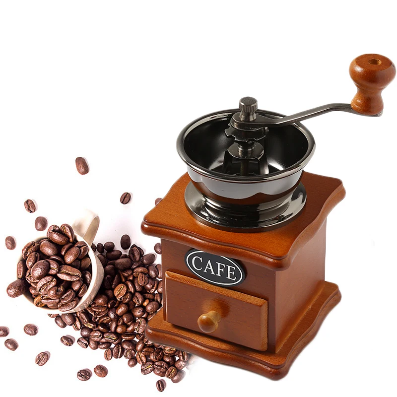 

2019 Drop Shpping Ceramic Brown Mini Hand Crank Crush Classical Coffee Retro Vintage Machine Wooden Grinding Beans for Style