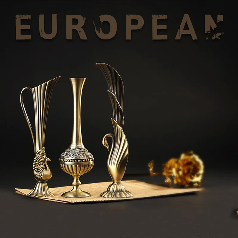 Европейская ретро ваза и павлины металлический сплав золото/бронза небольшая ваза современный стол античное Оригинальное комнатное украшение ваза/кувшин