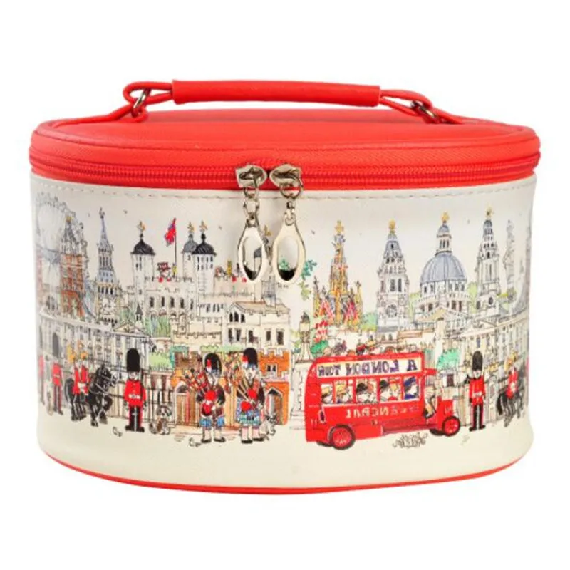 2017 fashion woman cosmetic cases organizer bag travel barrel shaped make up bag PU woman travel