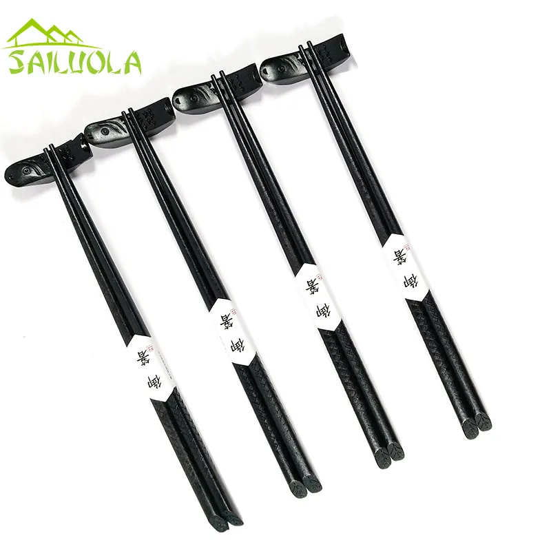 

3pairs Handmade Japanese Black Nature Phoebe Wood ChopsticksTree Leaf Creative Tableware Set