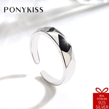 

PONYKISS Classic 100% 925 Sterling Silver Resizable Opening Rhombus Multifaceted Ring Jewelry Women Birthday Party Accessory