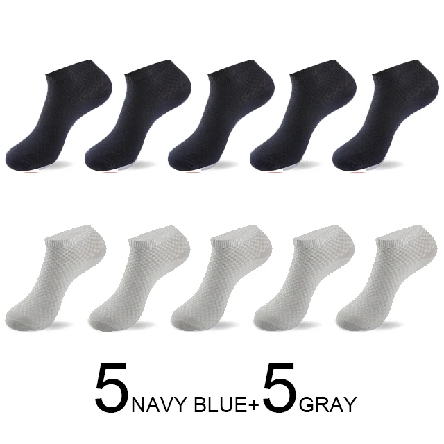 10 пар/лот, мужские носки из бамбукового волокна, короткие, деловые, черные, мужские, Meias, носки, дышащие, Мужские модельные туфли, одежда, Size38-43, новинка - Цвет: 5 NAVY BLUE   5 GREY
