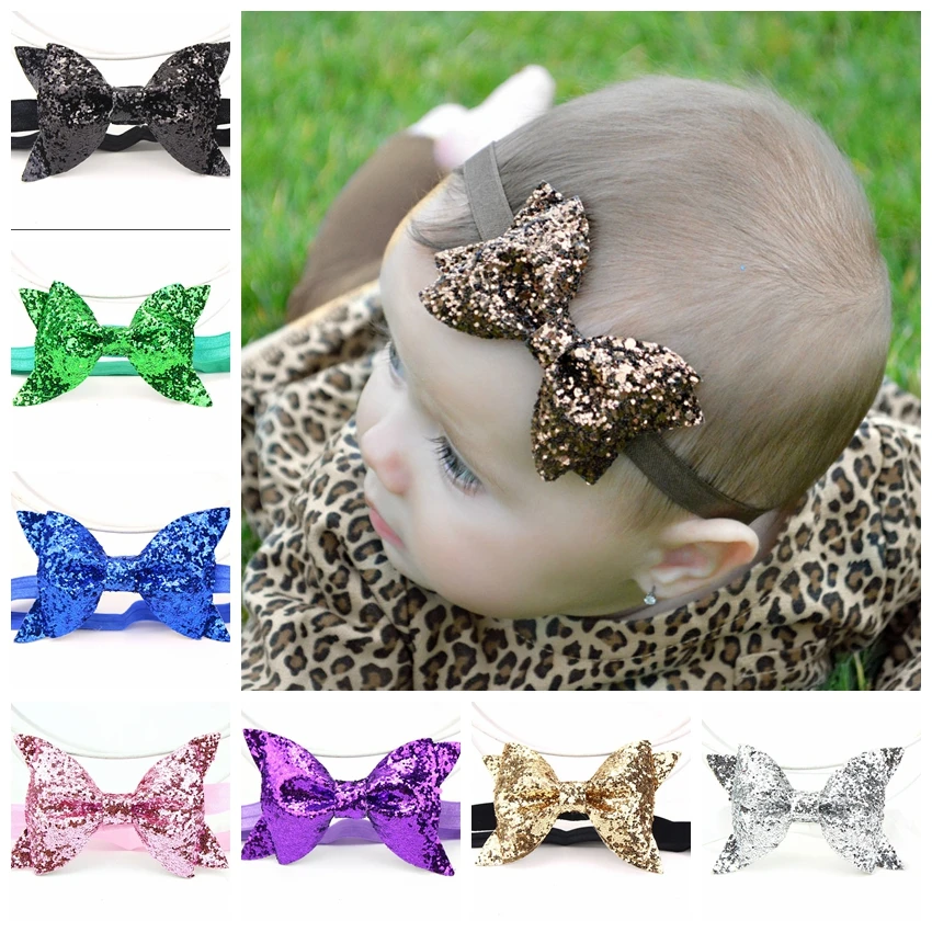 

Fashion Sequin Big Bow Baby Infant Hair Band Toddler Kids Headdress Elastic Headband Cute Birthday Gift Newborn Photo Shoot