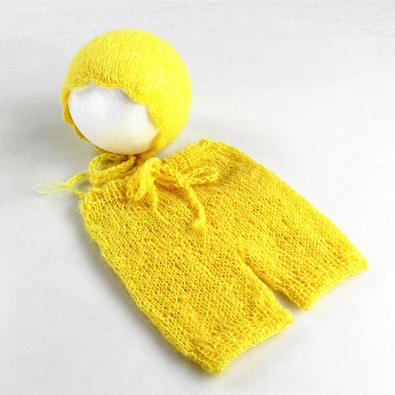 Мягкий мохеровый реквизит для новорожденных, костюмы, шапка/шапка+ штаны с оборками, комплект из 2 предметов, детские вязаные аксессуары для фото, наряд для малышей - Цвет: Цвет: желтый