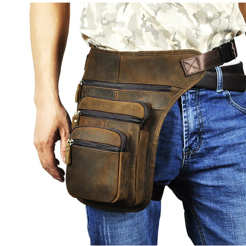 

Men's Vintage Cowhide Drop Leg Bag Fanny Waist Pack Thigh Belt Hip Bum Motorcycle Riding Cross Body Messenger Shoulder Bag