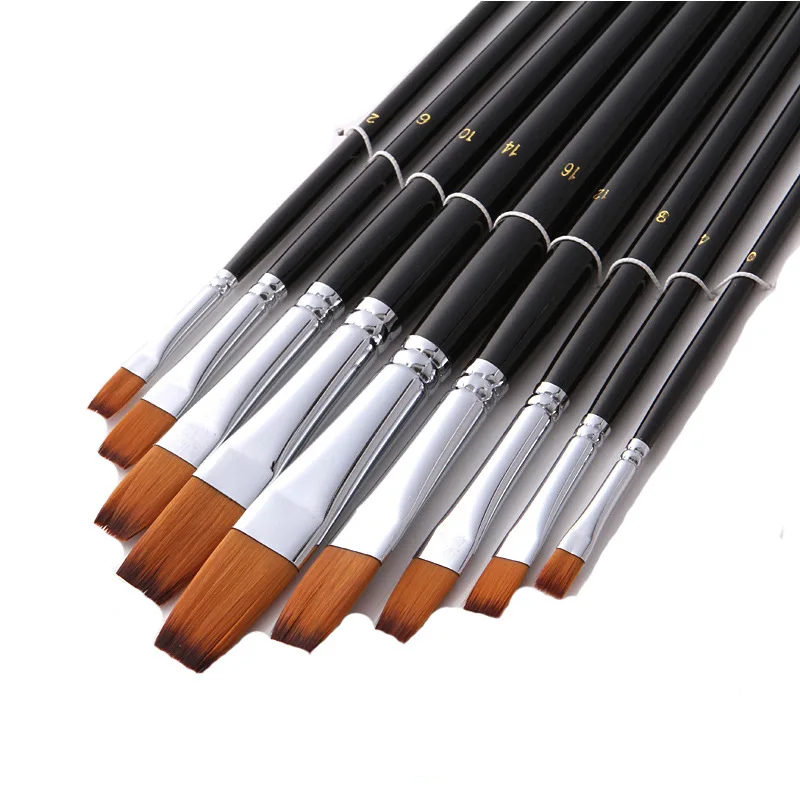 

9Pcs/set Nylon Flat Head Paint Brush For Watercolor/Oil/Acrylic Painting Brushes Different Size Painting Brush Art Supplies 801
