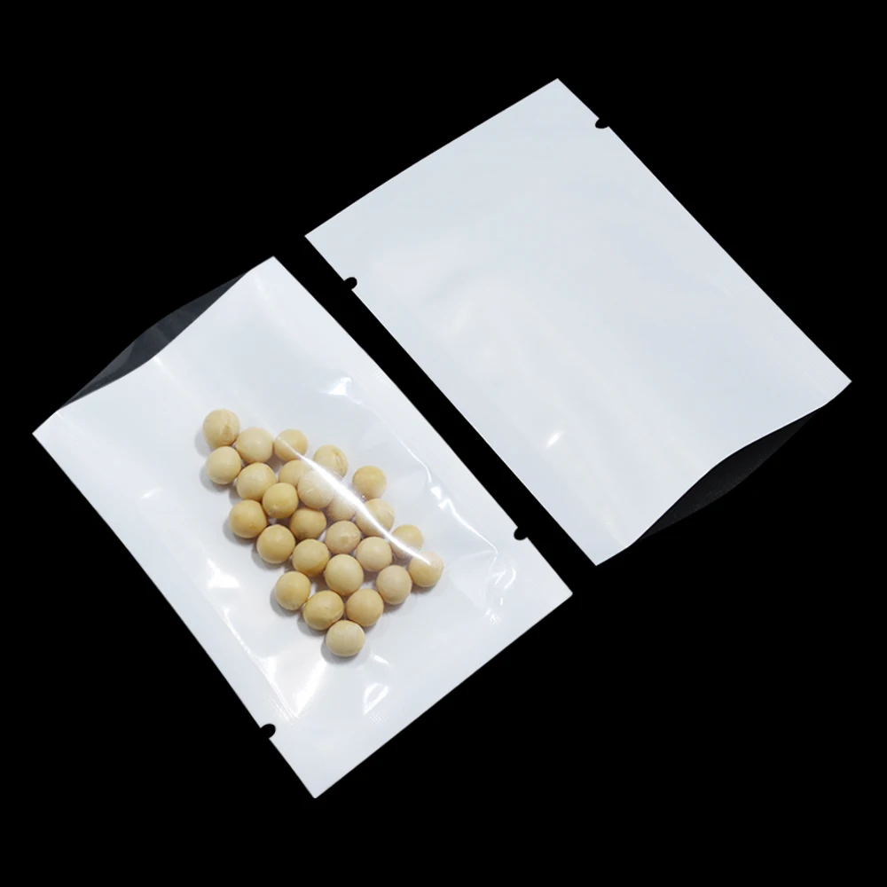 

Plastic Package Bags White/Clear Food Beans Tea Storage Bag Heat Seal Vacuum Flat Open Top Bags W/ Tear Notch Poly Bag Packaging