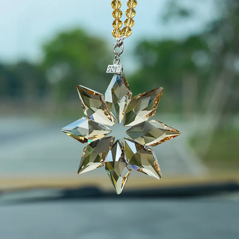 

2019 NEW Snowflake Suncatcher Christmas Hanging Glass Decoration DIY Craft Pendant Prism Chandelier Crystal Parts Car Ornament