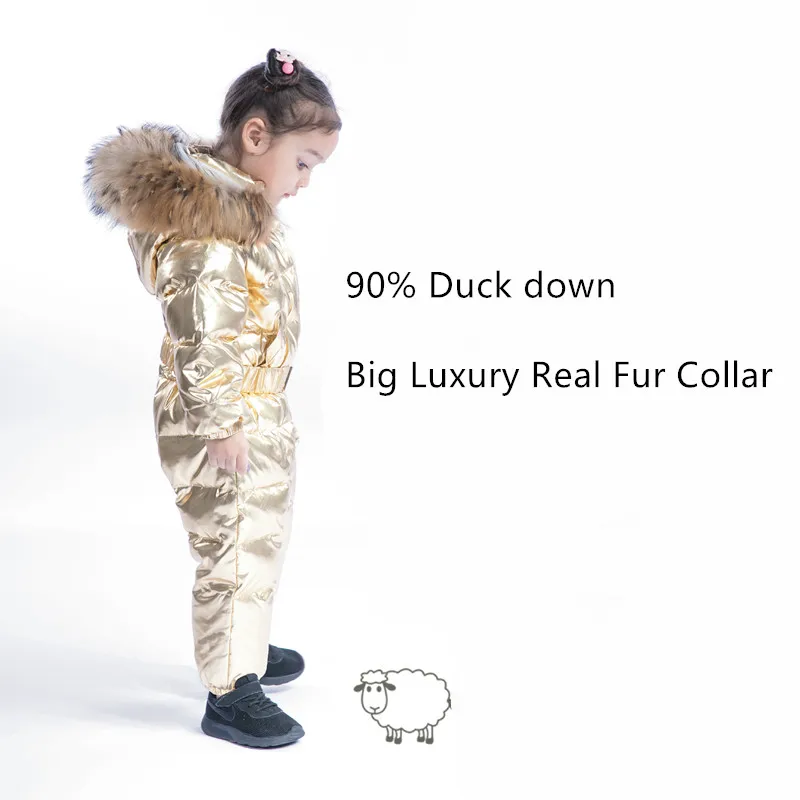 2018 New Childen Duck down Snowsuit Kids Winter Jumpsuit Baby Newborn Overalls Boys Girls Silver Go