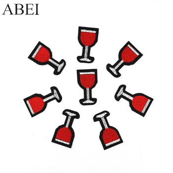 

10pcs/lot Embroidered Red Wine Cup Patches Drinks Iron On Appliqued Diy Clothes Goblet Stickers Bags Jeans Shoes Motif Badge