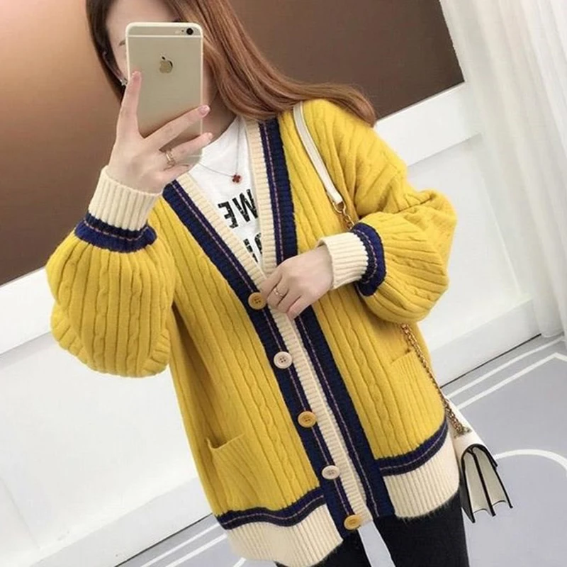 

Fashion Women Sweaters Autumn Plus Size Knitted Cardigan Casual Female Winter Warm Loose Sweater V-Neck Cardigans Woman Coat