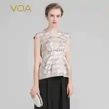VOA летние шелковые жаккардовые с коротким рукавом винтажные женские топы Модные большие размеры элегантные бежевые с принтом тонкие офисные футболки BSX00101