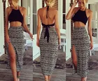 Cheap Tropical Dresses 2 Piece Set Women 2016 Beach Sun Dresses Floral Print Halter Asymmetrical Maxi Bandage Dress