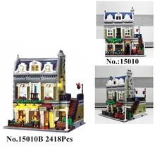 H HXY IN STOCK 2418PCS 15010 15010B Expert City Street Parisian Restaurant Model Building Kits Block