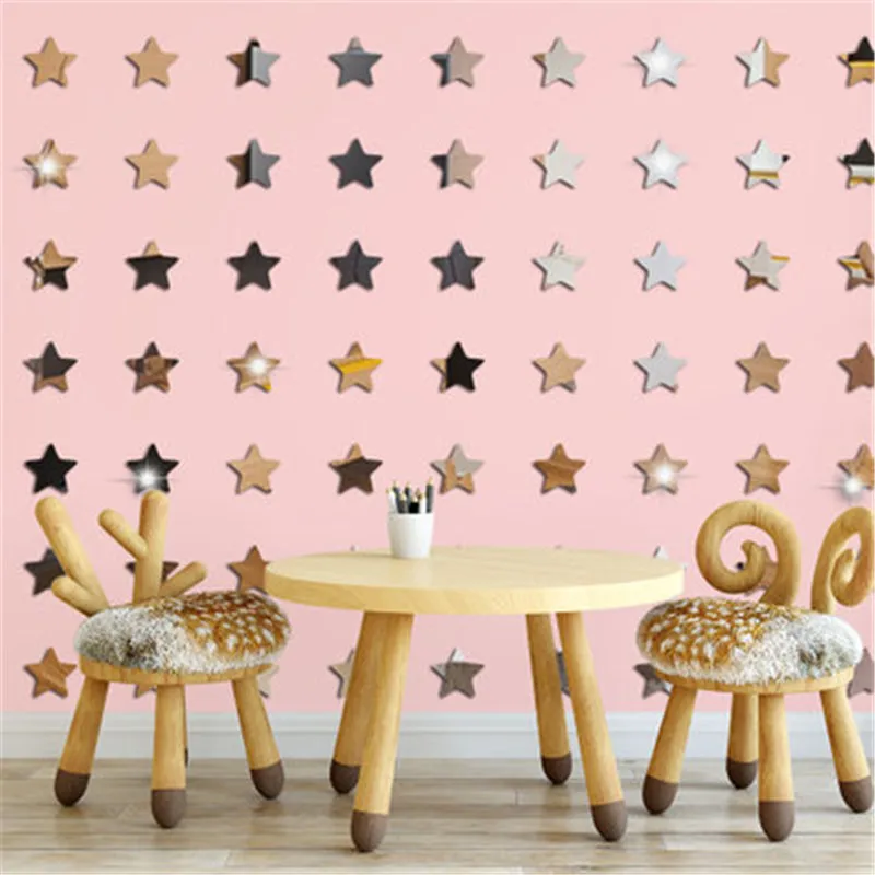 100 шт Акриловые 3D зеркальные звезды настенные Стикеры для детской комнаты домашний декор милые звезды настенные наклейки для детской спальни акриловые фрески