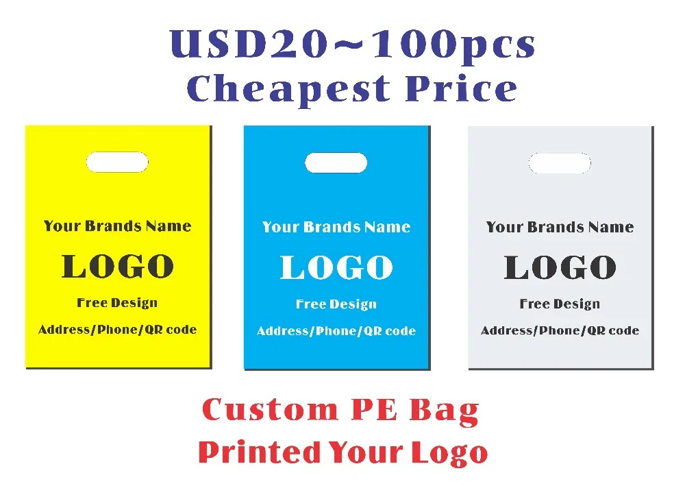 

100pcCustom Logo Plastic Shopping Bags with Handle, plastic jewelry pouch Packing Gift Carrier Bags handle cloting bags