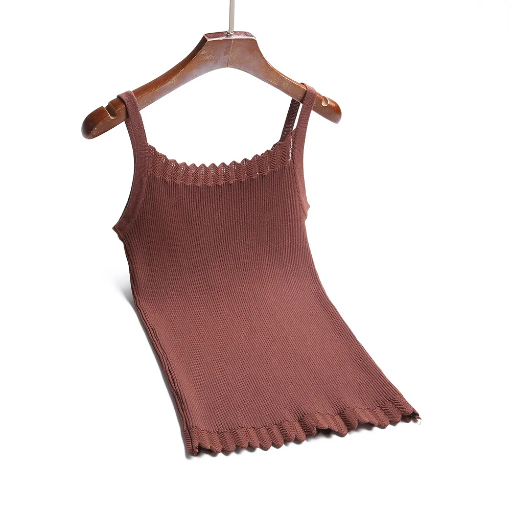 GIGOGOU Высококачественная Летняя женская майка без рукавов, сексуальный трикотажный топ, модный сексуальный жилет, удобная женская футболка - Цвет: brown D822