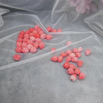 

40pcs Natural Coral Powder Machine-Pressed Tulip Flower Loose Beads Components For Jewelry Making DYL0029