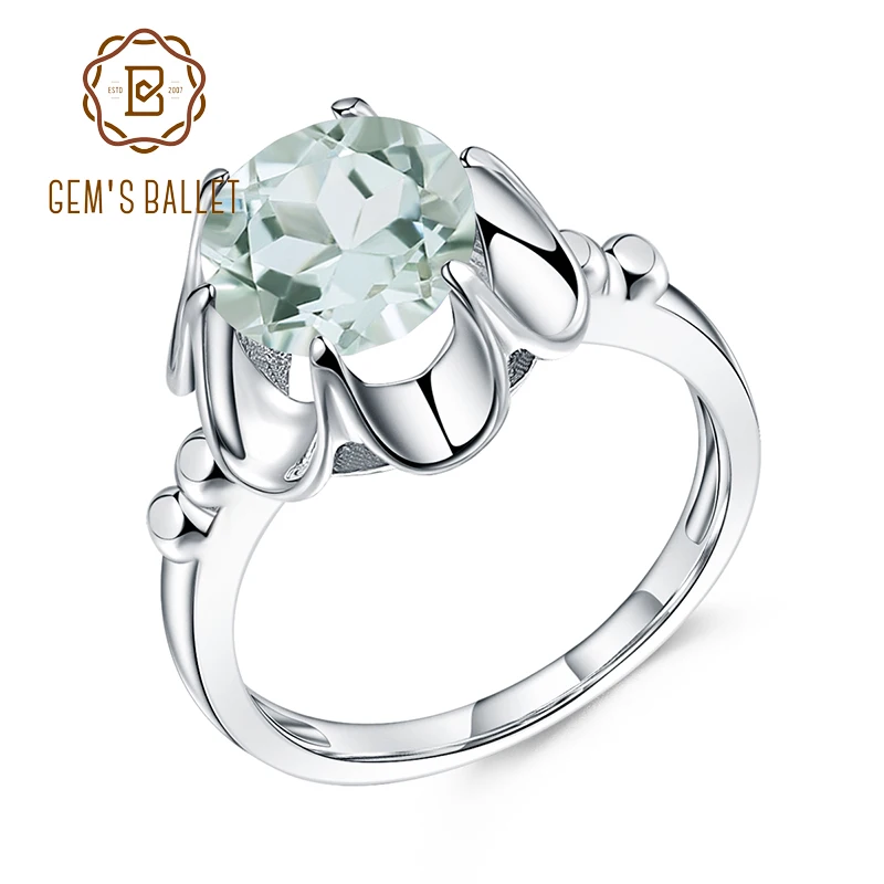 GEM'S BALLET 2.73Ct натуральное зеленое Помолвочное кольцо с аметистом, кольцо для женщин, 925 пробы Серебряное кольцо с драгоценным камнем на палец, хорошее ювелирное изделие