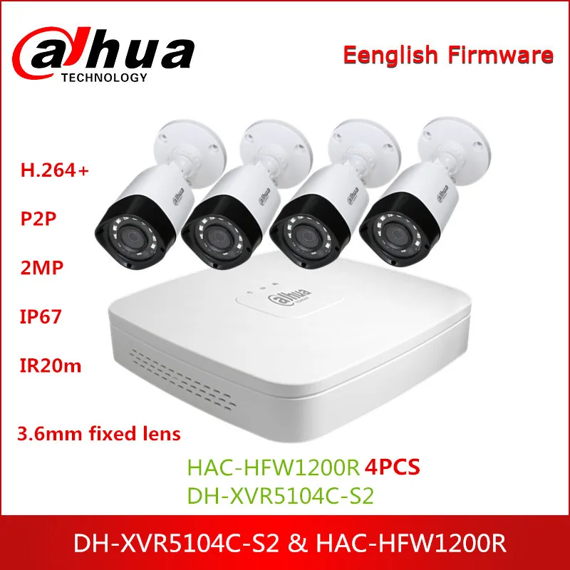 

Dahua HDCVI Camera Kit XVR5104C-S2 4 Channel Video Recorder HAC-HFW1200R 2MP HDCVI IR Bullet Camera 1080P Surveillance System
