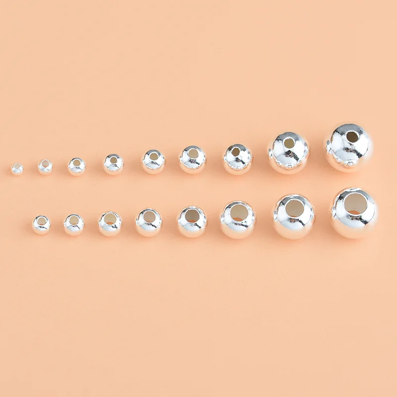 925 пробы серебряные 2-20 мм Гладкие Круглые бусины с большим и маленьким отверстием DIY Браслеты и ожерелья свободные бусины ювелирные изделия