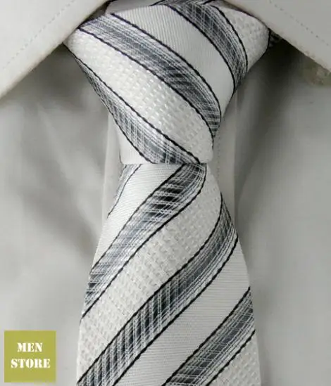 

White Black Stripes Men Jacquard Woven Skinny Slim Narrow 2.5" Necktie 6.5 cm Neckwear Wedding Party Tie LT046