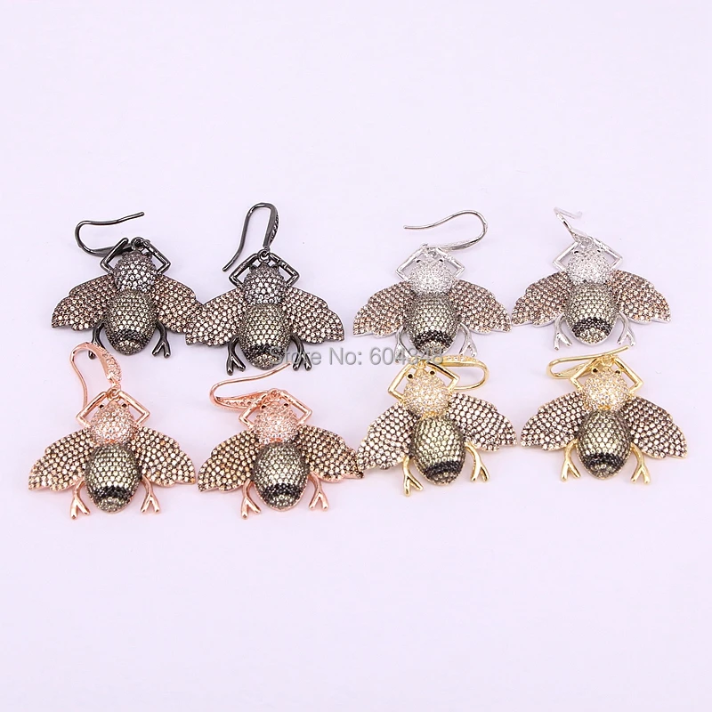 

3 Pairs ZYZ184-9321 Fashion Micro pave CZ insect earrings CRYSTAL ZIRCONIA big insect jewelry fashion dangle earrings