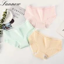 SUNNOW New Women’s Cotton Panties Ladies Lace Edge Comfortable Briefs Breathable Sexy Underwear Female Cotton Crotch Lingerie