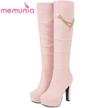 MEMUNIA/женские ботинки без шнуровки; сезон осень-зима; обувь на высоком каблуке; женские сапоги до колена; модные красивые сапоги на платформе; большие размеры 34-45