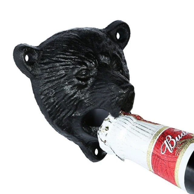 vintage cast iron bear design beer soda can opener wall mounted