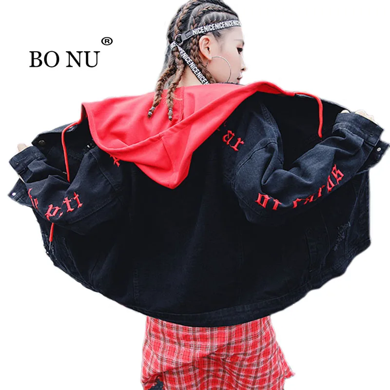 

BONU New Letter embroidery Jean Jackets Unisex Loose Denim Jacket Boy Friend Harajuku Oversize Female Hip Hop Basic Coats
