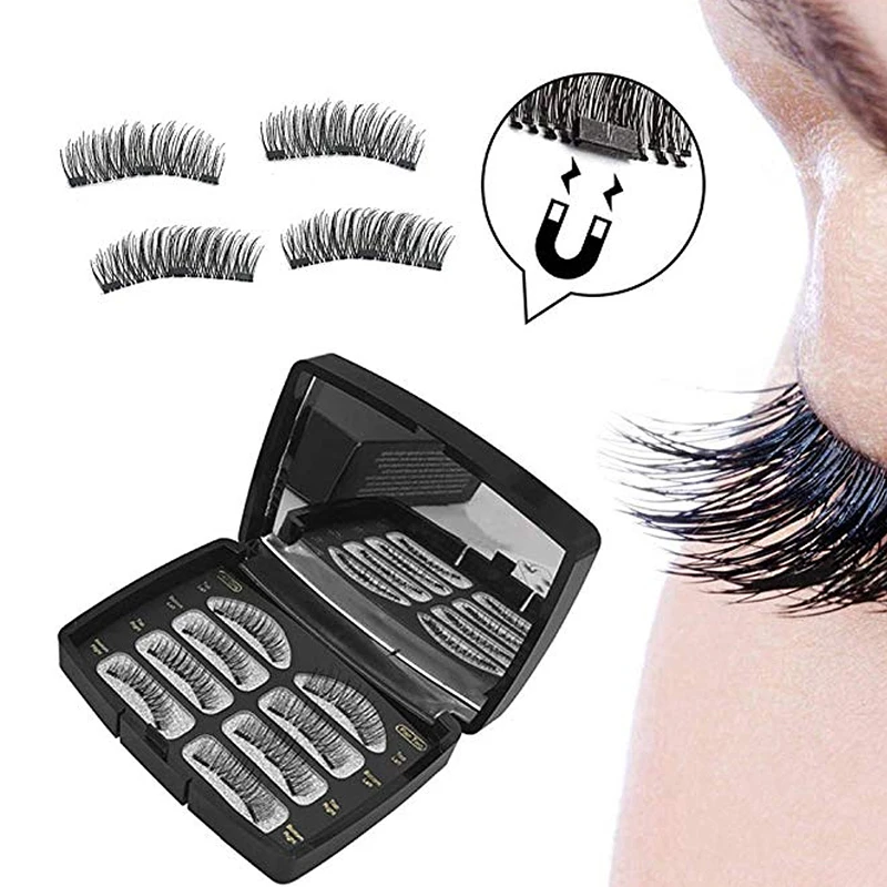 

Magnetic False Eyelashes, 3D Reusable Glue-Free Natural False Eyelashes Handmade Ultra-Thin, 3 False Eyelashes Magnets