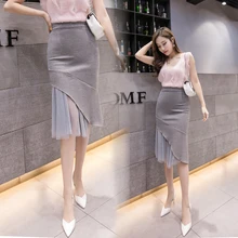 Новая весенняя женская Юбка-миди Тонкая Повседневная Сексуальные с сеточкой в стиле петчворк модная юбка элегантная женская черная юбка S-3XL юбка