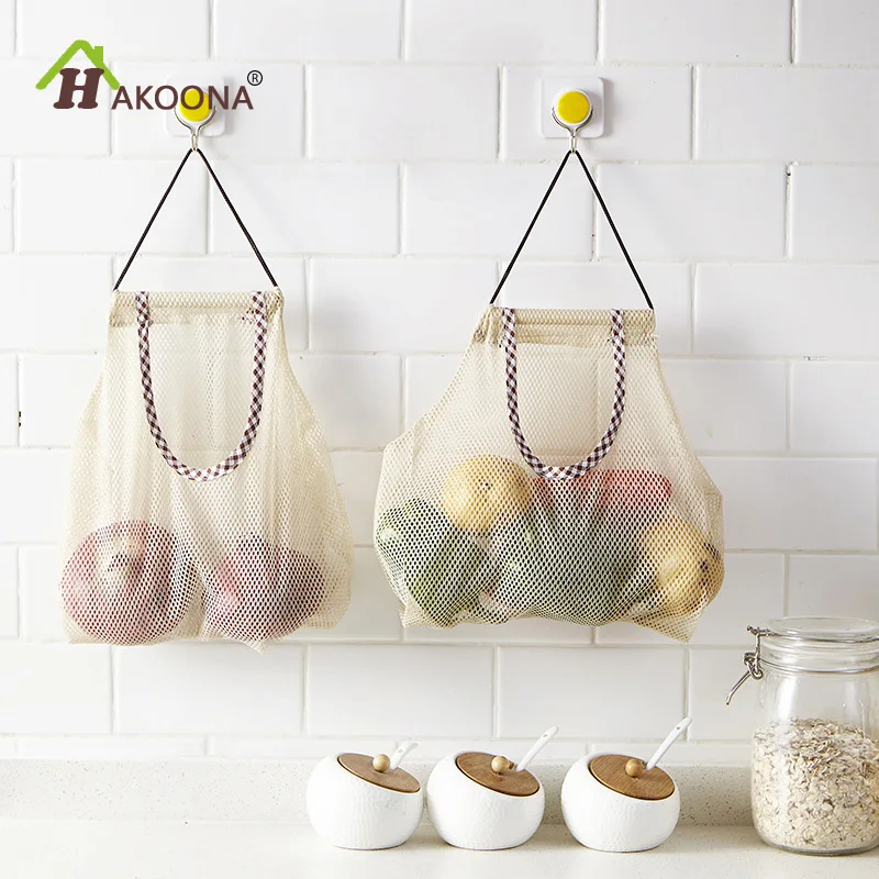 

HAKOONA Hanging Fruit Storage Mesh Bag Multi-Purpose Home Storage Bag Shopping Bags Small 29cm Width x 26cm Height