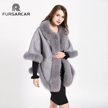 

Genuine Shawls Fox Fur Collar Cape Female Free Size Fashion Real Fur Ponchos Women's Capes Luxury Shawls and Scarves BF-C0492