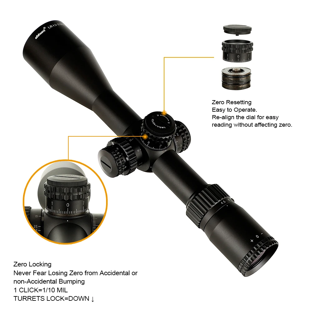 - ohhunt LR 4527X50 SFIR Riflescope Mil Dot Glass Etched Reticle Side Parallax Tactical Optical Sights Turret Reset Lock Scope