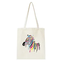 Hot Sale Canvas Women's Bags Colorful Zebra Pattern Print Handbags Shopping Tote Casual Reusable One Shoulder Foldable Lady Bag