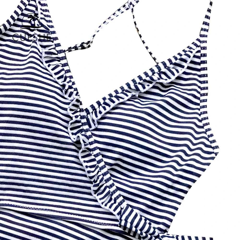 Kaufen CUPSHE Navy Und Weiß Gestreiften einteiliges Badeanzug Frauen Rüsche Gebunden Bogen Monokini 2020 Backless Strand Badeanzüge Bademode