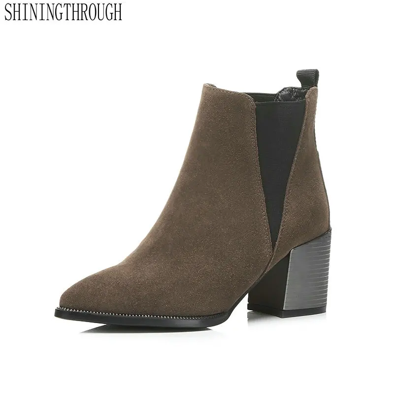 

Genuine Leather New Women Basic Ankle Boots Heels Wedding Party Shoes Woman Autumn Winter Ladies Short Boots Ladies Shoes