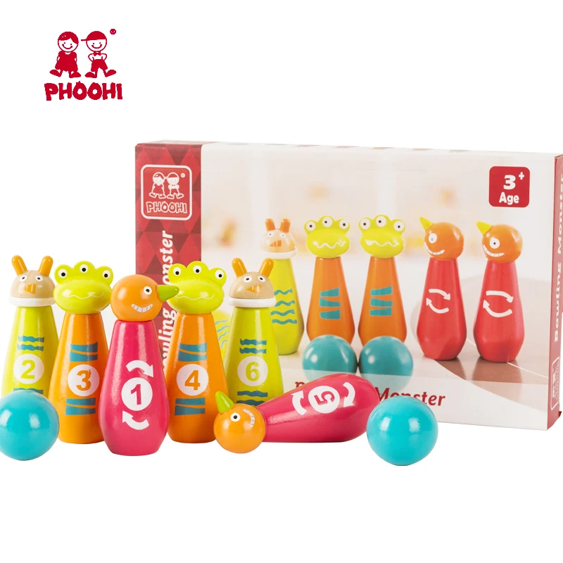 

Kids Wooden Bowling Set Game Toy Children Cartoon Monster Outdoor Ball Toy For Toddler PHOOHI